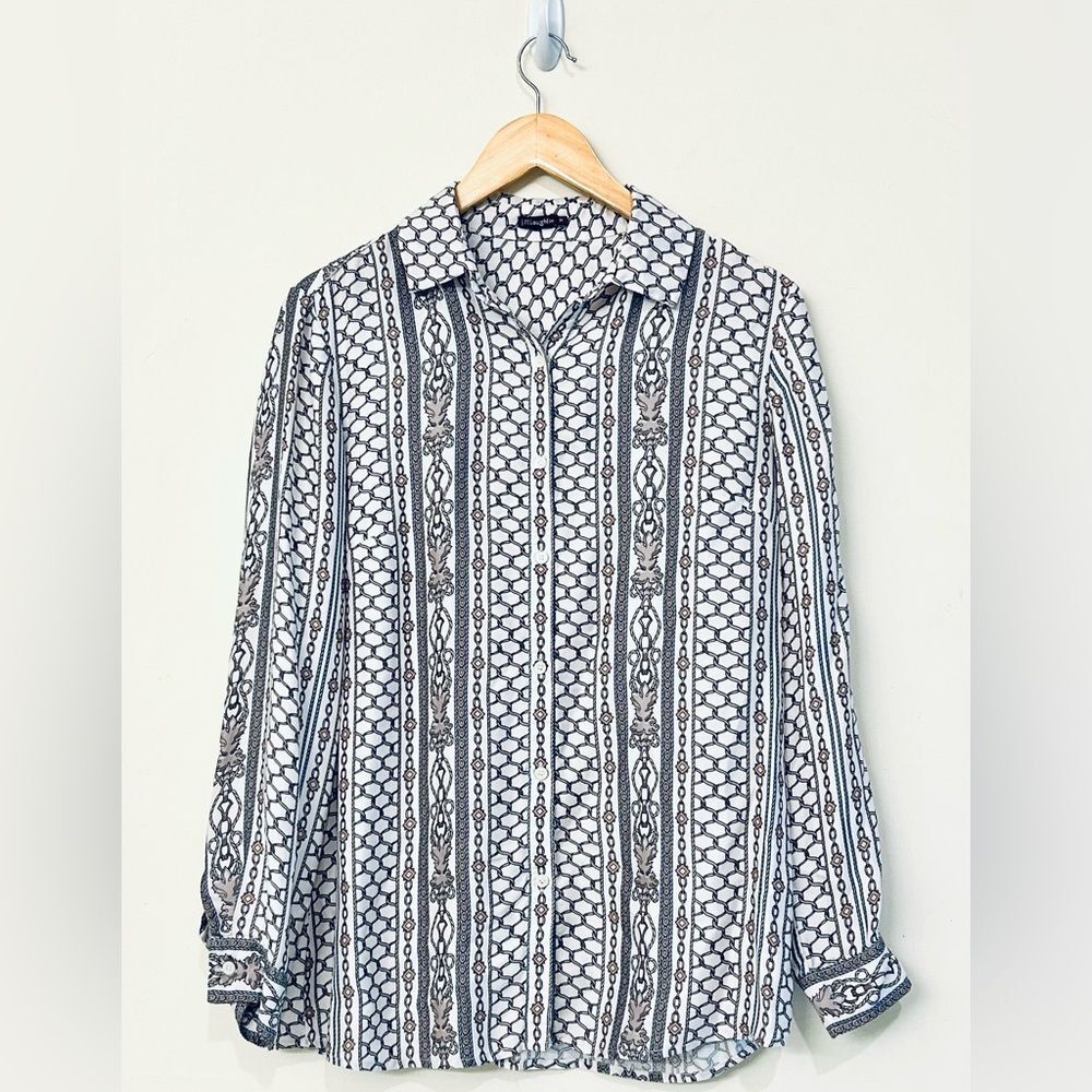 J McLaughlin Darcy Silk Blend Chain Link Button Front Blouse size Medium